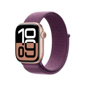Apple Watch Series 10 [GPS + Cellular 42 mm] Smartwatch with Rose Gold Aluminium Case with Plum Sport Loop. Fitness Tracker, ECG App, Always-On Retina Display, Carbon Neutral