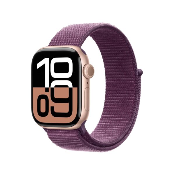 Apple Watch Series 10 [GPS + Cellular 42 mm] Smartwatch with Rose Gold Aluminium Case with Plum Sport Loop. Fitness Tracker, ECG App, Always-On Retina Display, Carbon Neutral